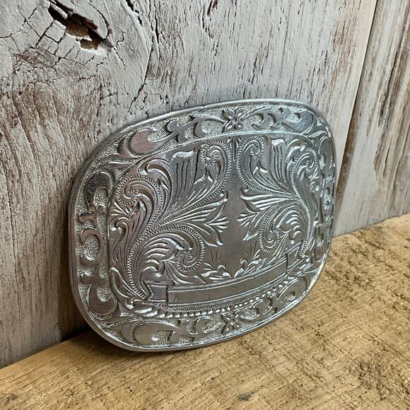 Blank Ribbon Belt Buckle Trophy Award Ornate Western Vintage To Engrave - Picture 3 of 7